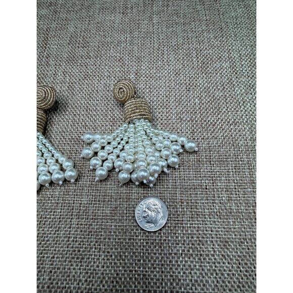 Gold & Pearl Tassel Statement Earrings Vintage-Look  Drop Design - Picture 4 of 7